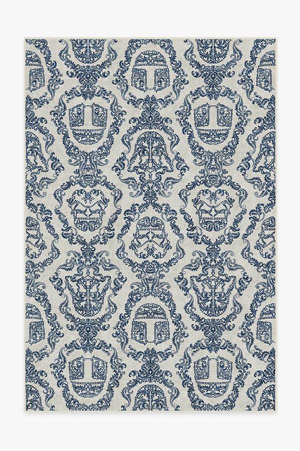 Dark Side Damask Delft Blue Rug 6'x9' | Stain-Resistant