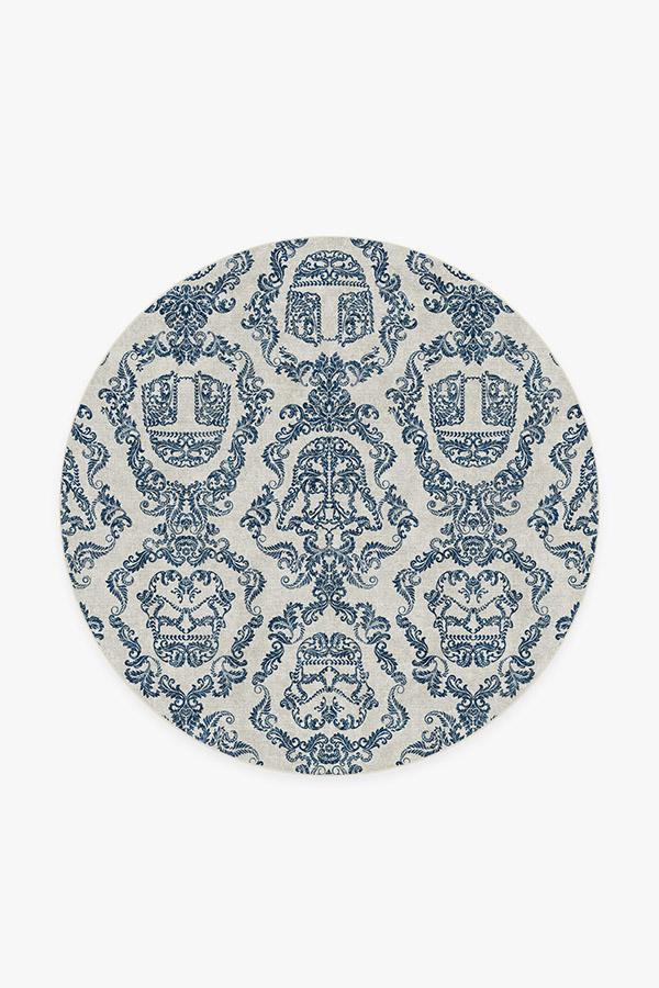 Dark Side Damask Delft Blue Rug 6' Round | Stain-Resistant