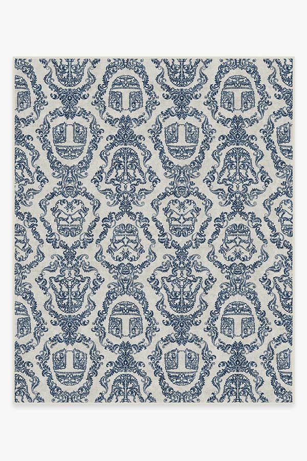 Dark Side Damask Delft Blue Rug 8'x10' | Stain-Resistant