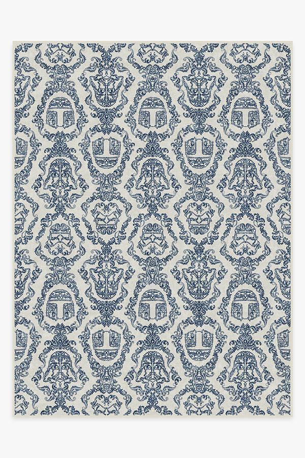 Dark Side Damask Delft Blue Rug 9'x12' | Stain-Resistant