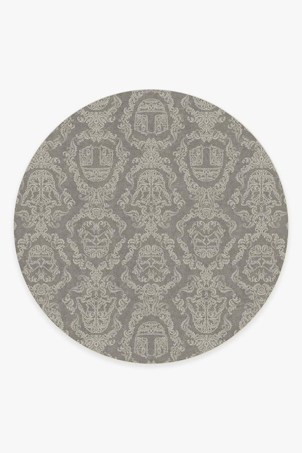 Dark Side Damask Stone Rug 8' Round | Stain-Resistant