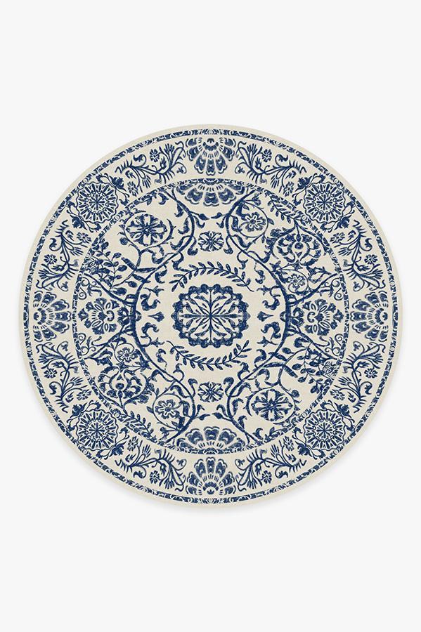 Delphina Delft Blue Rug 8' Round | Stain-Resistant