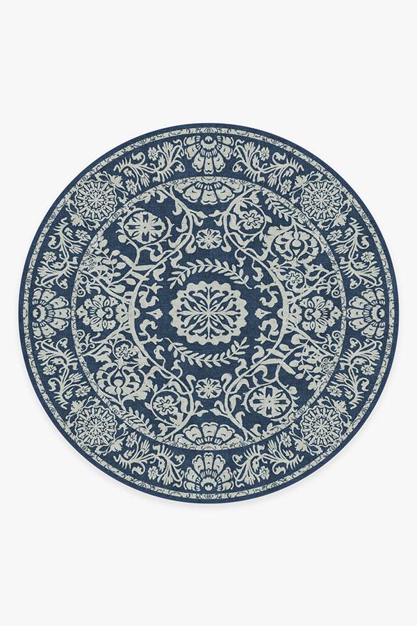 Delphina Navy Blue Rug 8' Round | Stain-Resistant