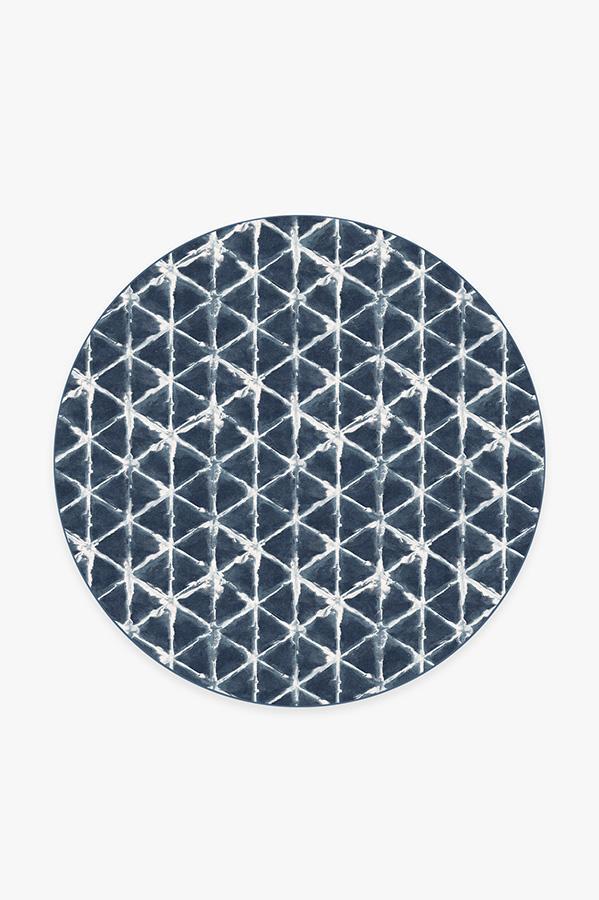 Diamond Shibori Navy Rug 6' Round | Stain-Resistant