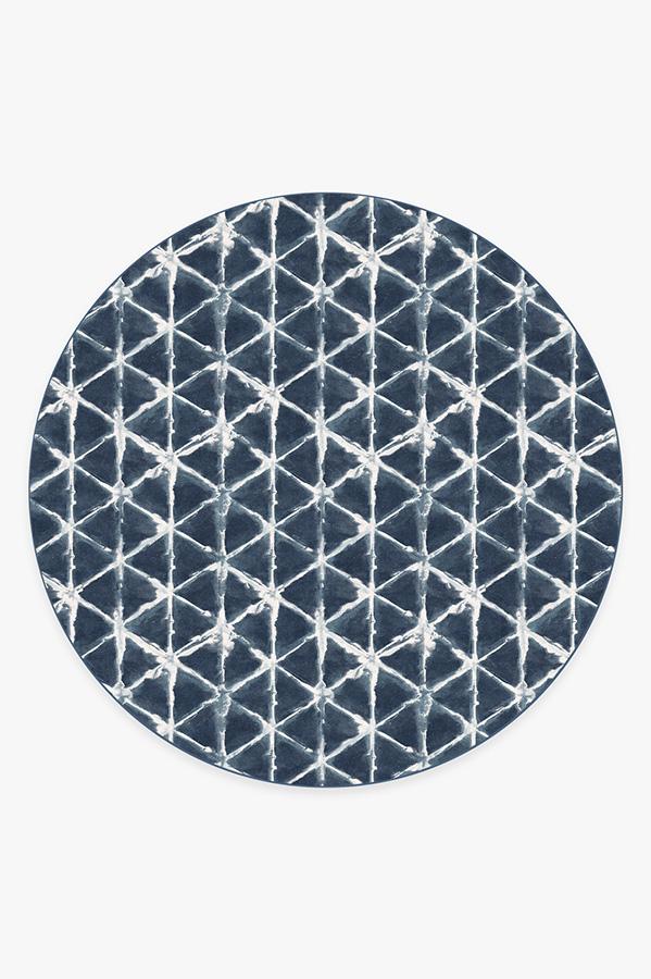 Diamond Shibori Navy Rug 8' Round | Stain-Resistant