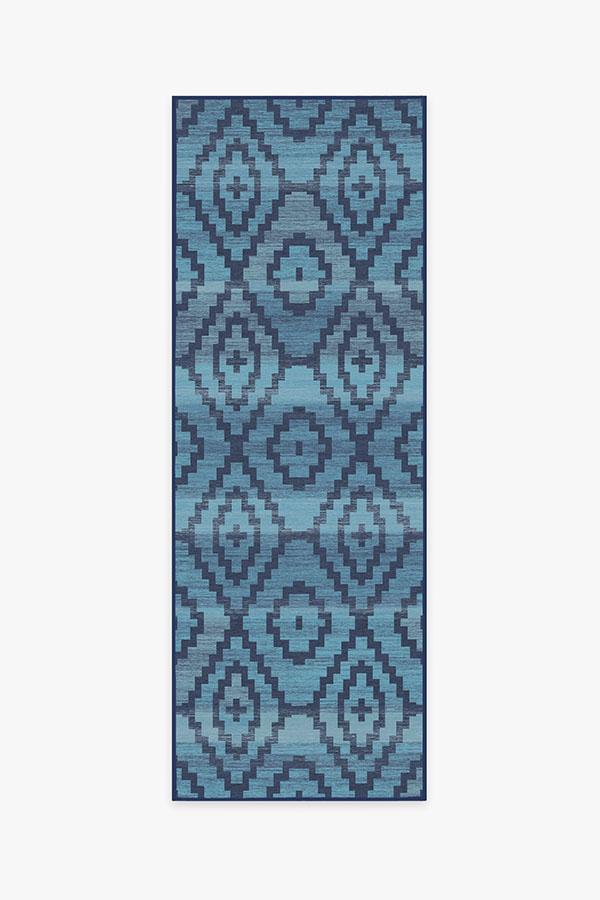 Diamond Trellis Ocean Rug 2.5'x7' | Stain-Resistant