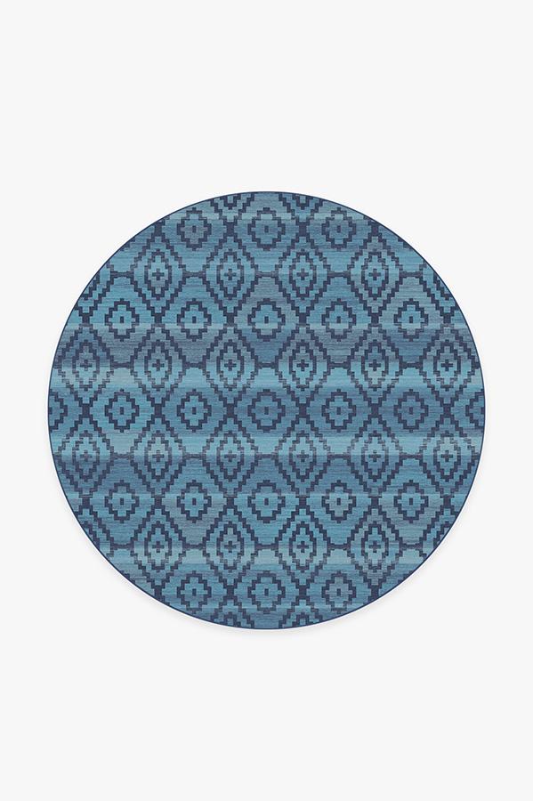 Diamond Trellis Ocean Rug 6' Round | Stain-Resistant