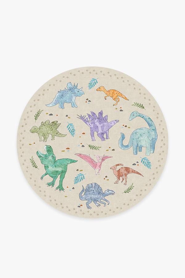 Dinosaur Parade Multicolor Rug 6' Round | Stain-Resistant