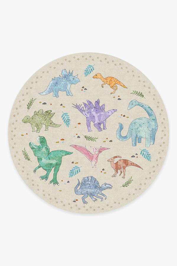 Dinosaur Parade Multicolor Rug 8' Round | Stain-Resistant