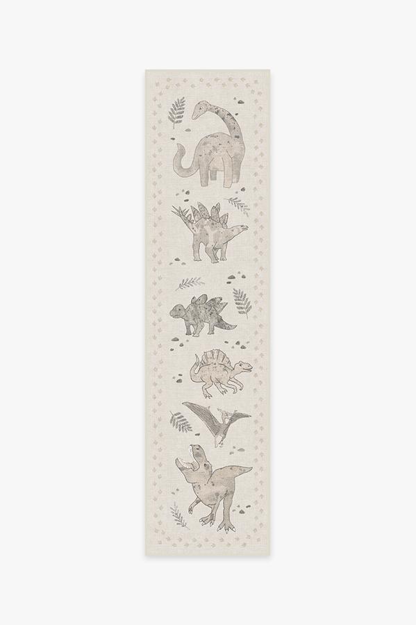 Dinosaur Parade Warm Grey Rug 2.5'x10' | Stain-Resistant