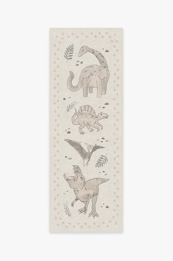 Dinosaur Parade Warm Grey Rug 2.5'x7' | Stain-Resistant
