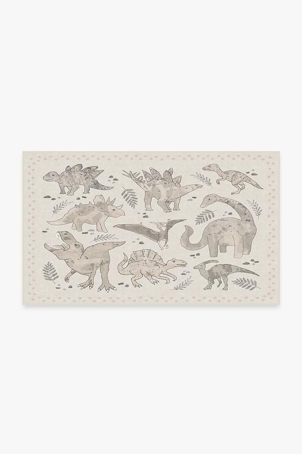 Dinosaur Parade Warm Grey Rug 3'x5' | Stain-Resistant