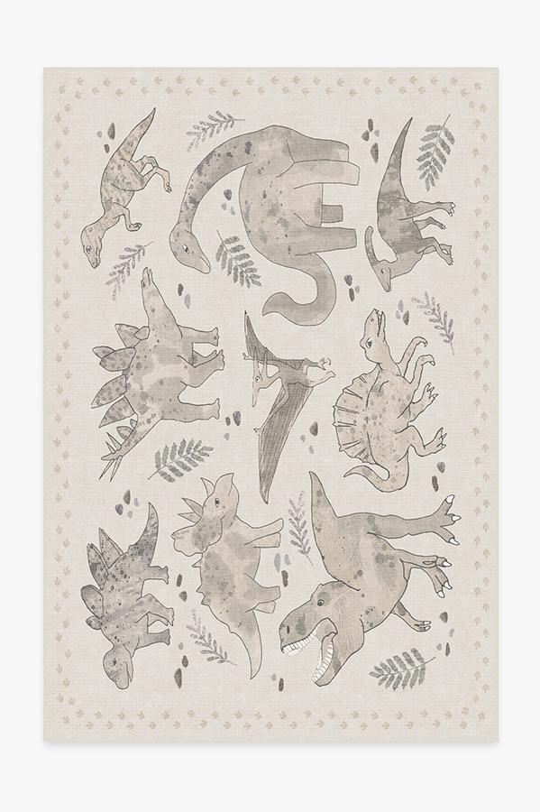 Dinosaur Parade Warm Grey Rug 6'x9' | Stain-Resistant