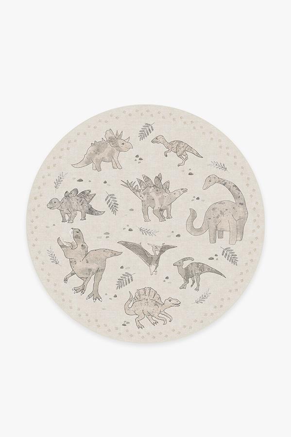 Dinosaur Parade Warm Grey Rug 6' Round | Stain-Resistant