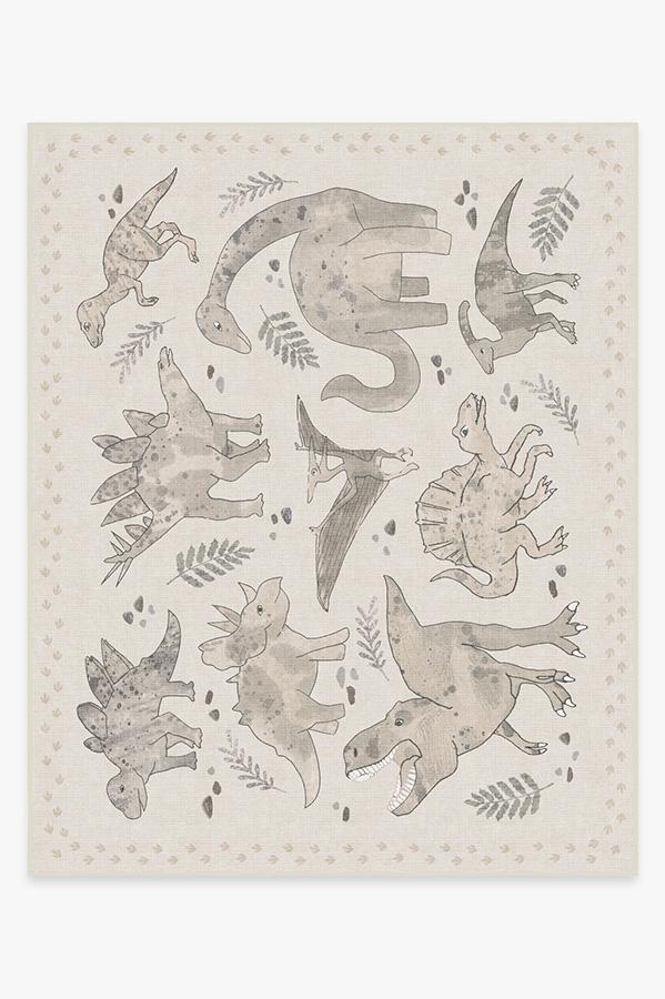 Dinosaur Parade Warm Grey Rug 8'x10' | Stain-Resistant