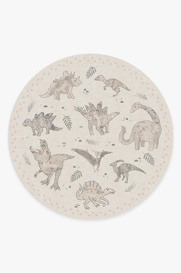 Dinosaur Parade Warm Grey Rug 8' Round | Stain-Resistant