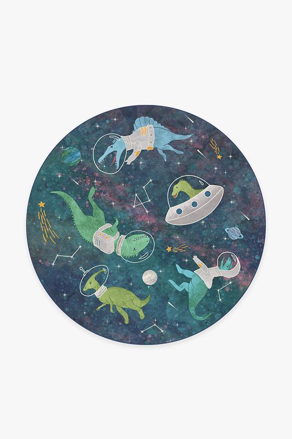 Dinosaurs in Space Rug 6' Round | Stain-Resistant