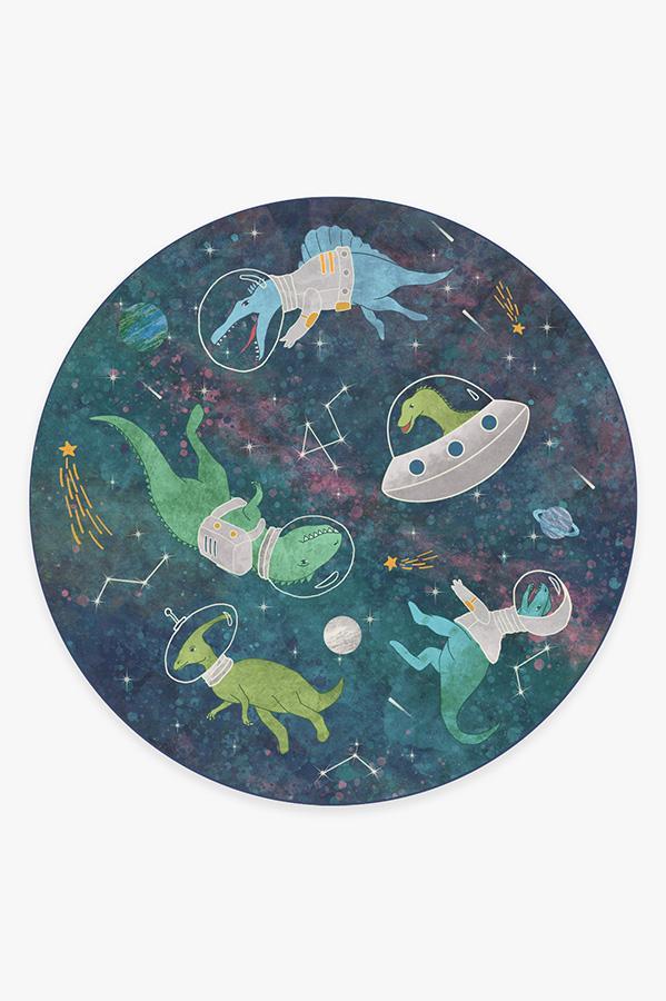 Dinosaurs in Space Rug 8' Round | Stain-Resistant
