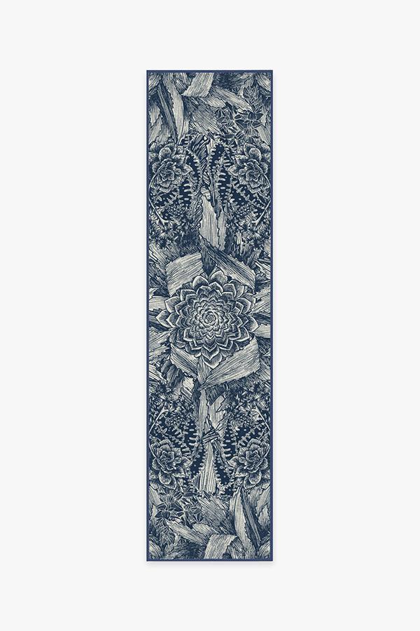 Echeveria Navy Rug 2.5'x10' | Stain-Resistant