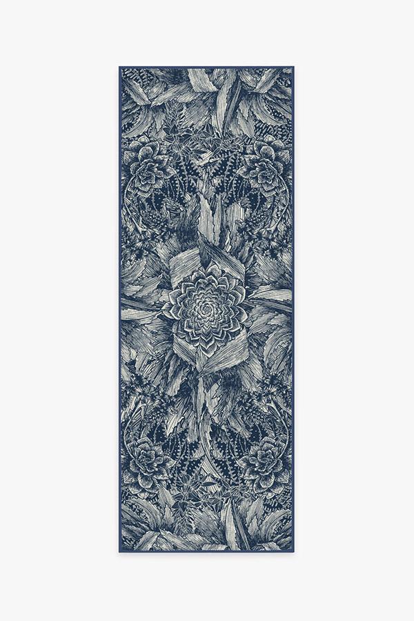 Echeveria Navy Rug 2.5'x7' | Stain-Resistant