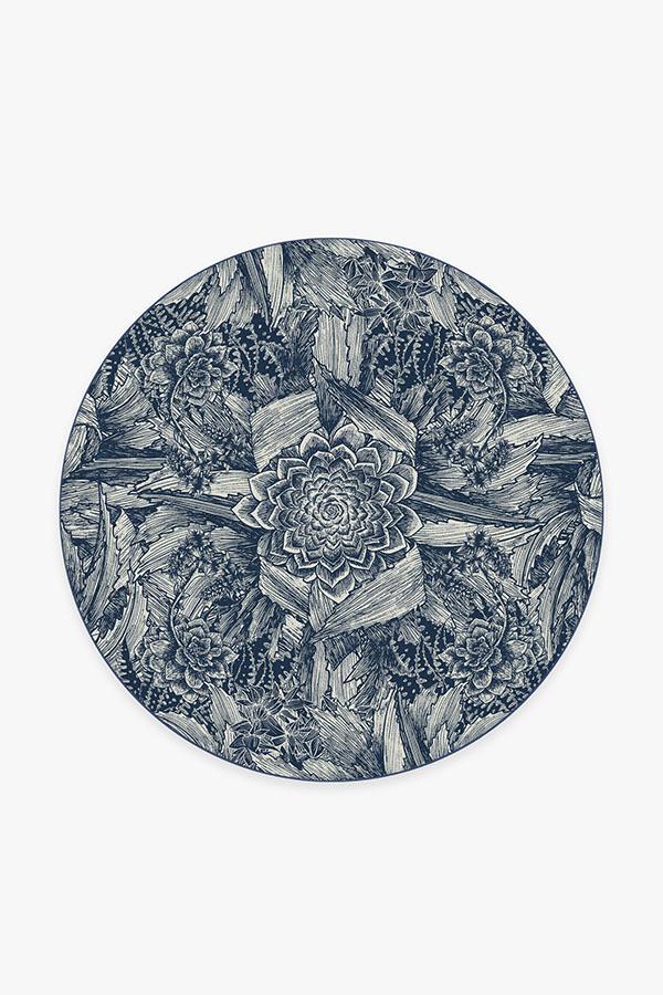 Echeveria Navy Rug 6' Round | Stain-Resistant