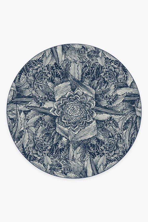 Echeveria Navy Rug 8' Round | Stain-Resistant