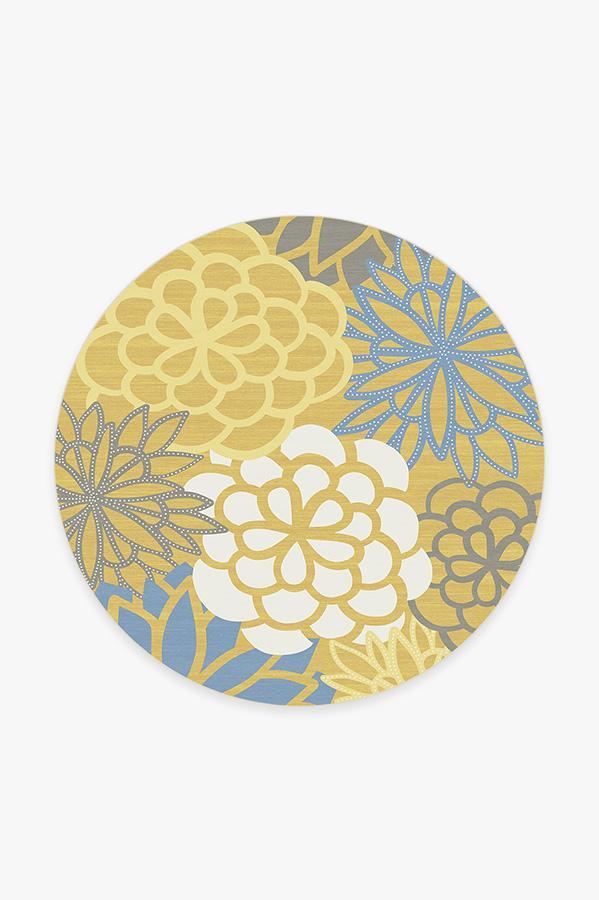 Emma Floral Yellow Rug 6' Round | Stain-Resistant
