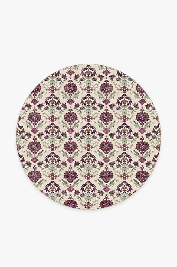 Floral Damask Mimi Purple Rug 6' Round | Stain-Resistant