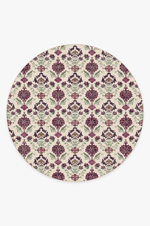Floral Damask Mimi Purple Rug 8' Round | Stain-Resistant
