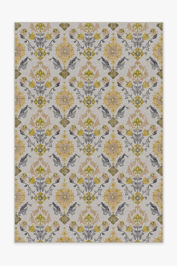 Floral Damask Mimi Yellow Rug 6'x9' | Stain-Resistant