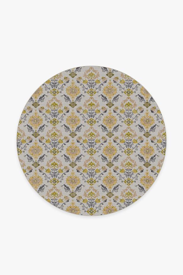 Floral Damask Mimi Yellow Rug 6' Round | Stain-Resistant