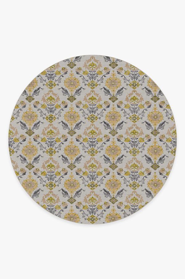 Floral Damask Mimi Yellow Rug 8' Round | Stain-Resistant