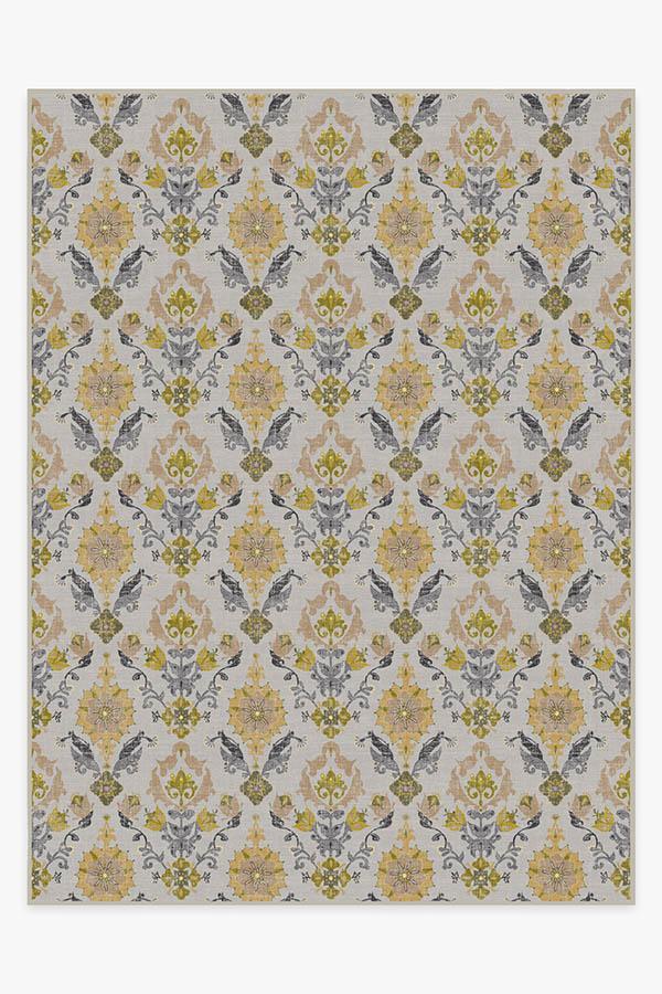 Floral Damask Mimi Yellow Rug 9'x12' | Stain-Resistant