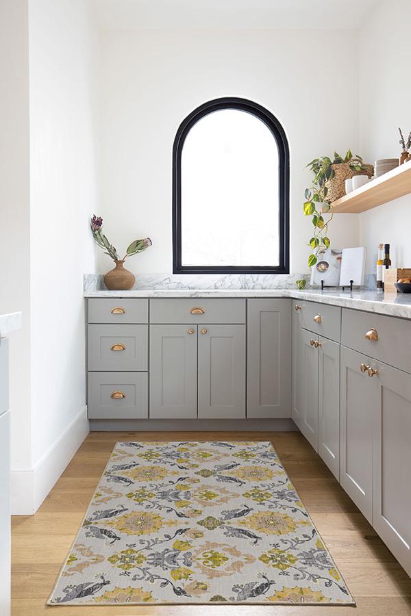 Floral Damask Mimi Yellow Rug 3'x5' | Stain-Resistant