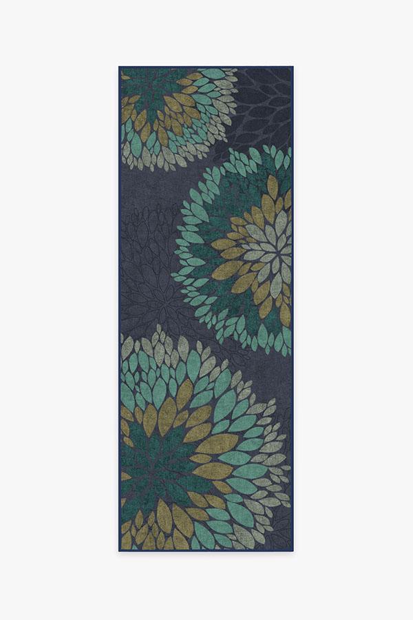 Floral Medallion Navy Rug 2.5'x7' | Stain-Resistant