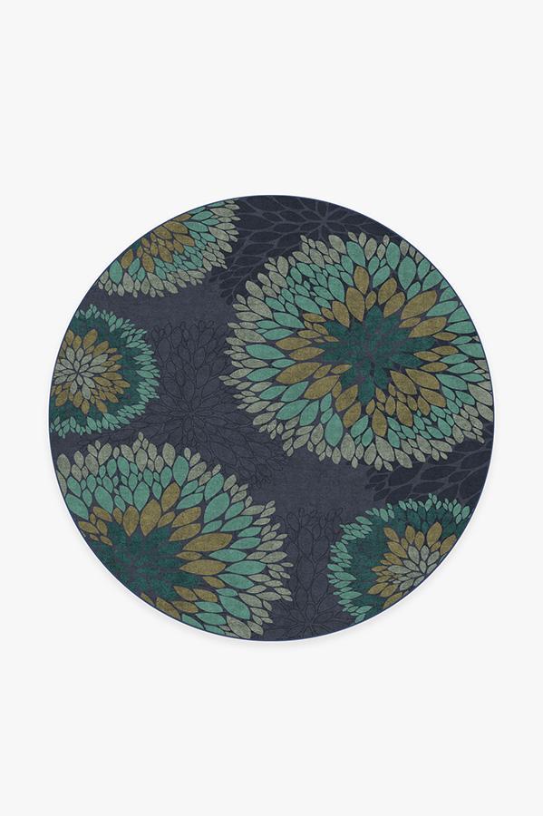 Floral Medallion Navy Rug 6' Round | Stain-Resistant