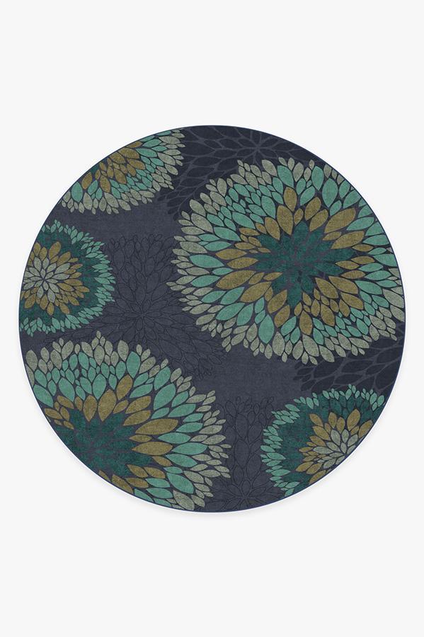 Floral Medallion Navy Rug 8' Round | Stain-Resistant
