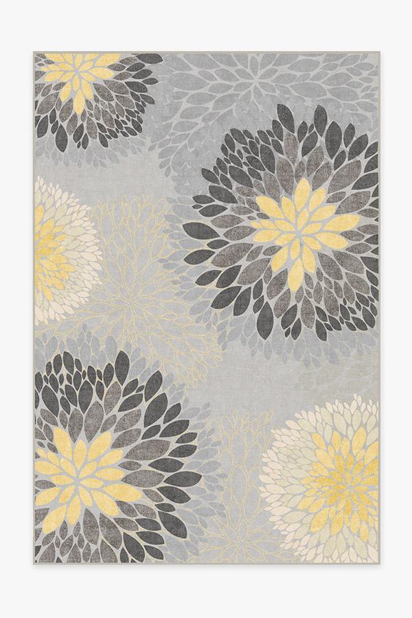 Floral Medallion Yellow Grey Rug 6'x9' | Stain-Resistant