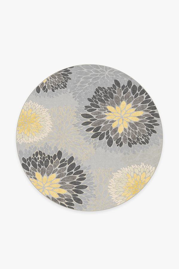 Floral Medallion Yellow Grey Rug 6' Round | Stain-Resistant