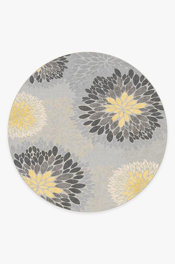 Floral Medallion Yellow Grey Rug 8' Round | Stain-Resistant