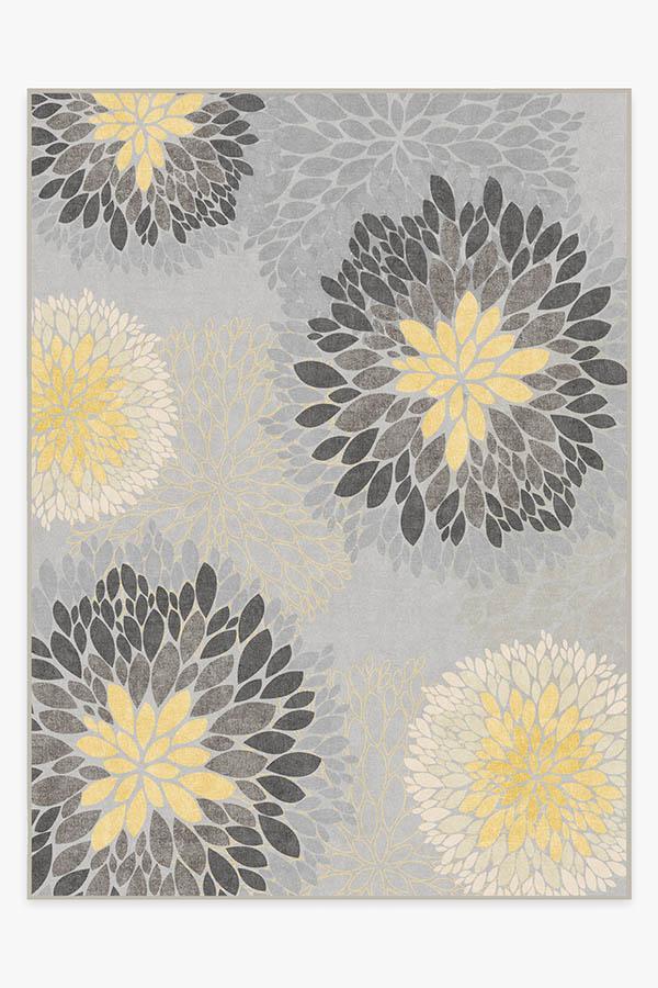 Floral Medallion Yellow Grey Rug 9'x12' | Stain-Resistant