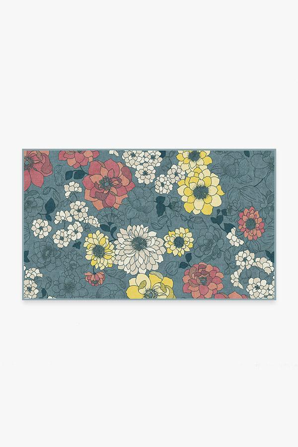 Floret Teal Blue Rug 3'x5' | Stain-Resistant