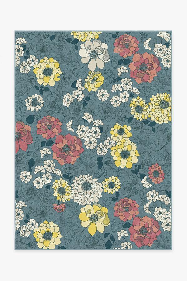 Floret Teal Blue Rug 5'x7' | Stain-Resistant