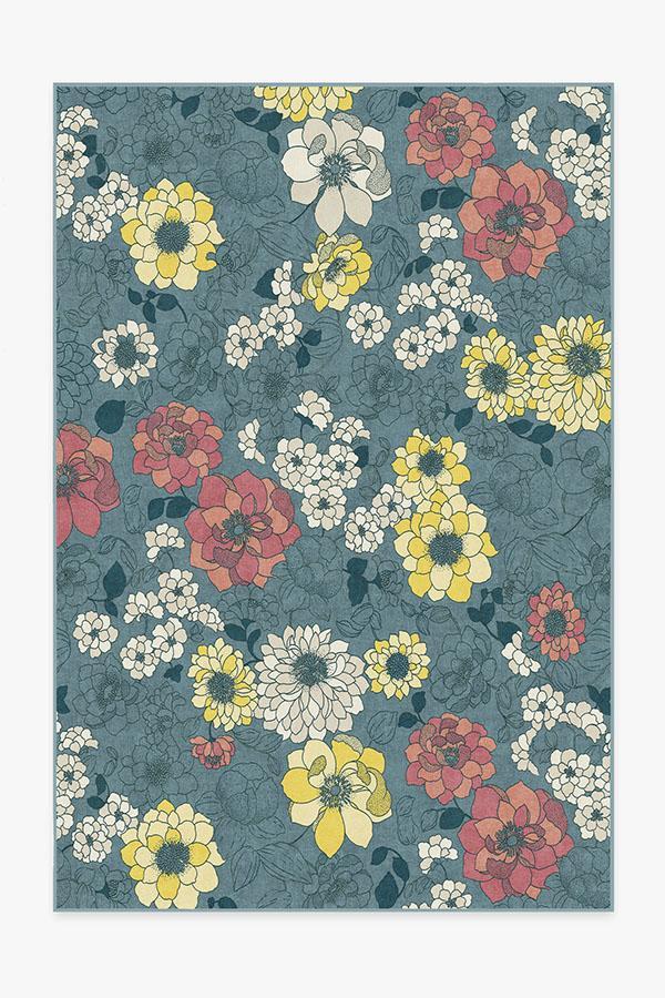Floret Teal Blue Rug 6'x9' | Stain-Resistant