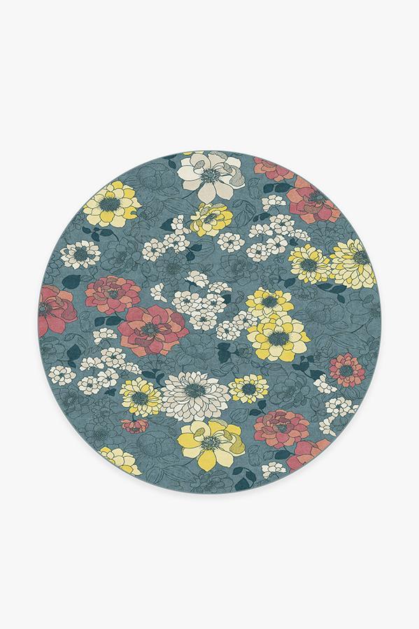 Floret Teal Blue Rug 6' Round | Stain-Resistant