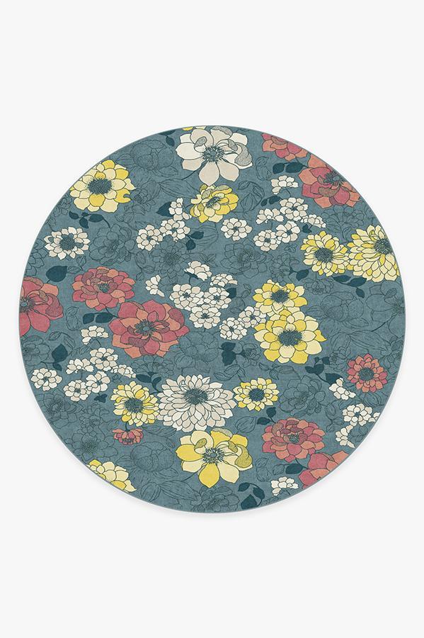 Floret Teal Blue Rug 8' Round | Stain-Resistant