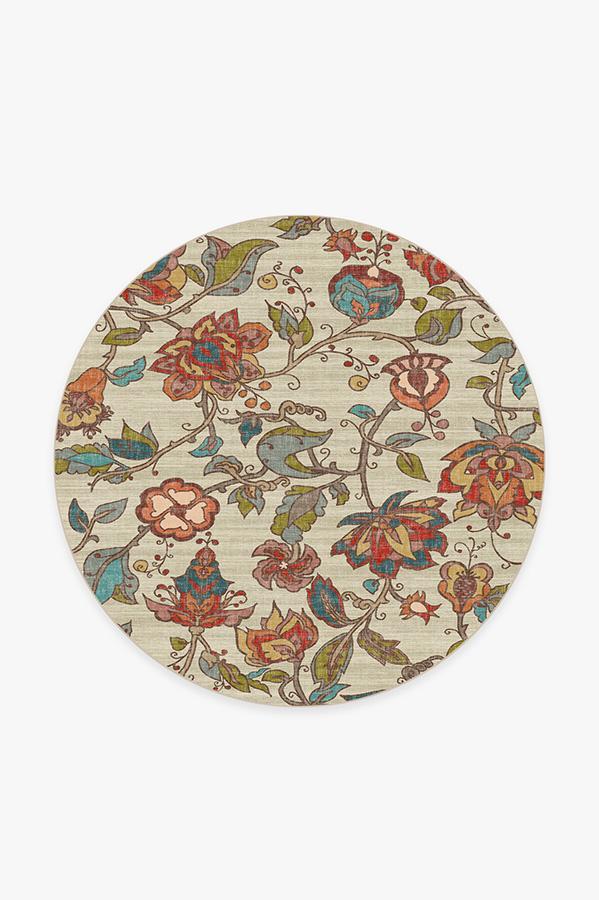Frida Floral Natural Rug 6' Round | Stain-Resistant