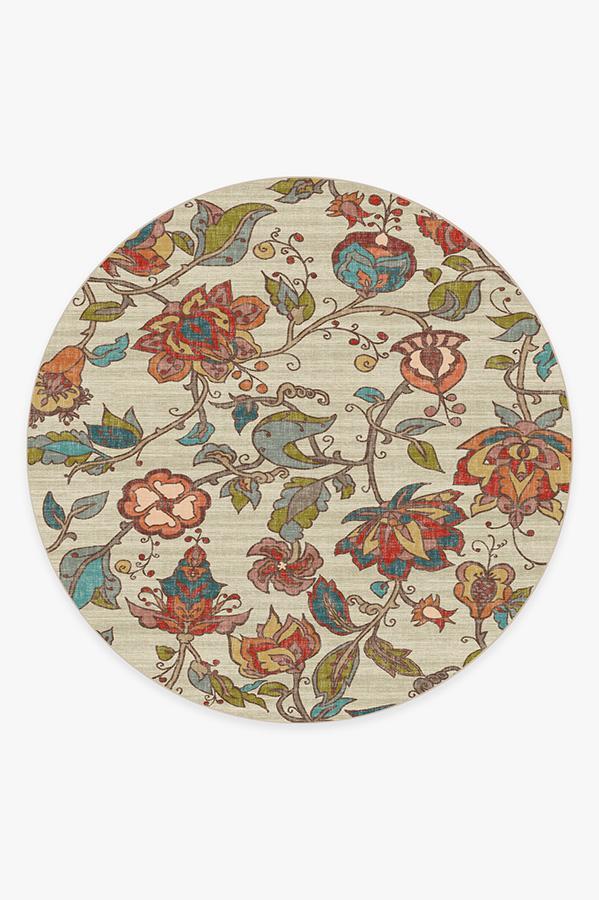 Frida Floral Natural Rug 8' Round | Stain-Resistant