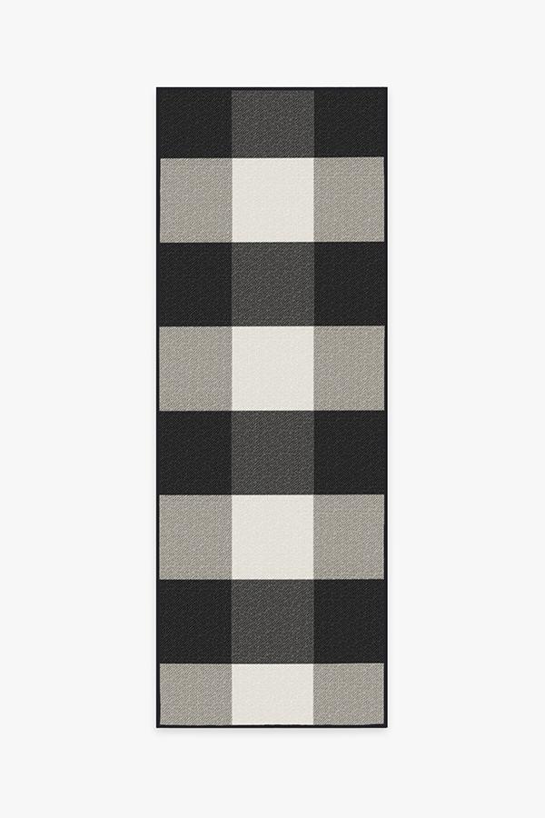 Outdoor Gingham Plaid Black & White Rug 2.5'x10' | Stain-Resistant