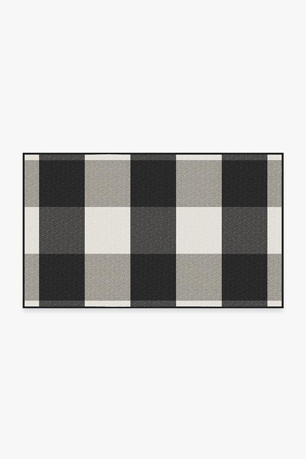 Outdoor Gingham Plaid Black & White Rug 3'x5' | Stain-Resistant